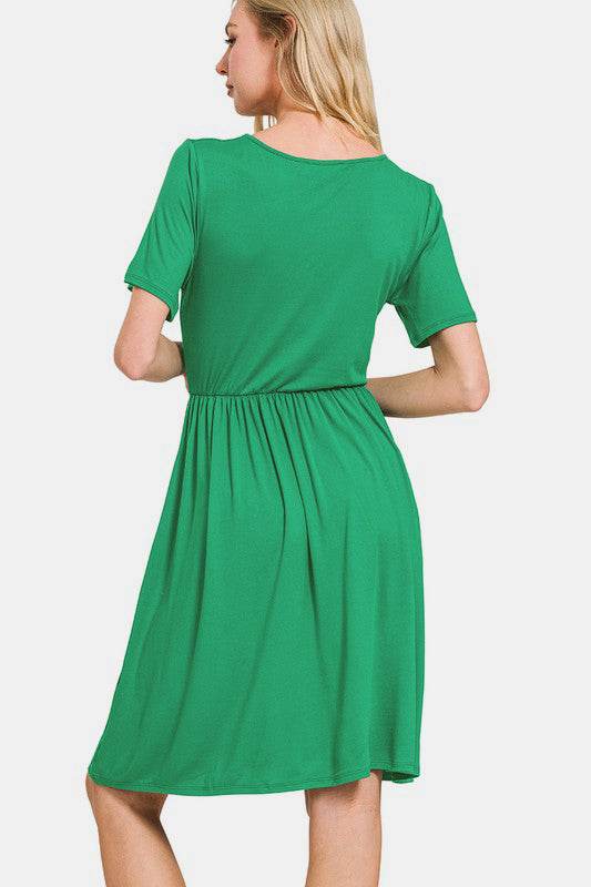 Zenana Surplice Short Sleeve Brushed DTY Dress - Hovatok
