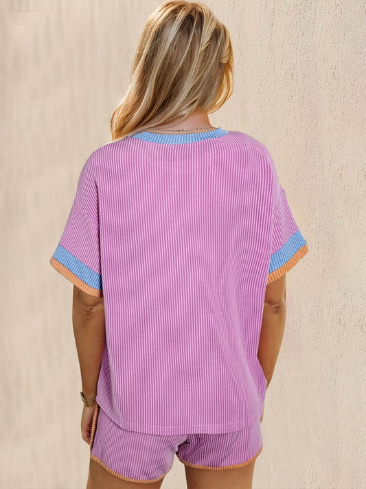 Oh Texture Round Neck Half Sleeve Top and Shorts Set - Hovatok