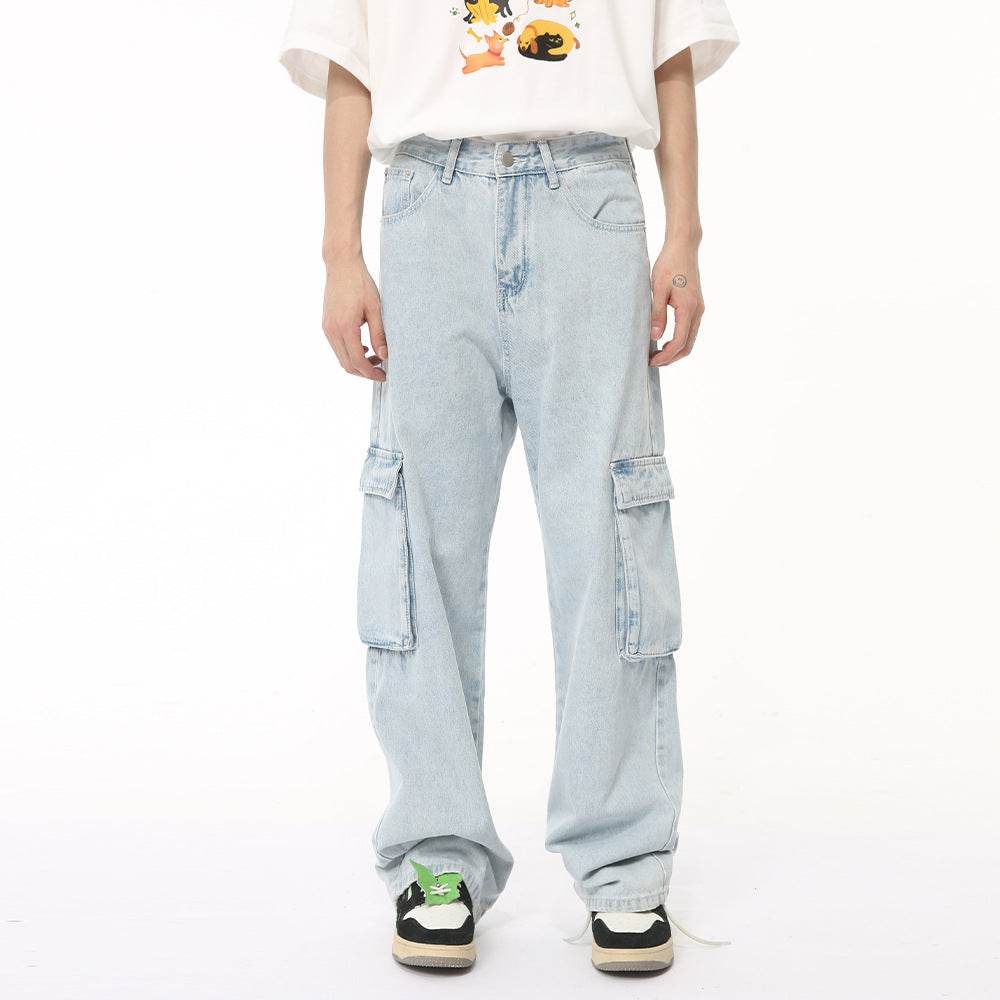 Men's Washed Straight Cargo Jeans - Hovatok