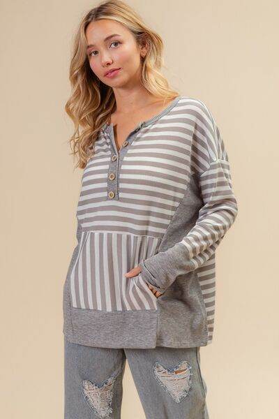 BiBi Striped Thumbhole Long Sleeve Top - Hovatok