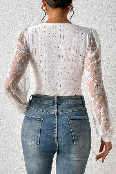 Eyelet Lace Long Sleeve Bodysuit - Hovatok