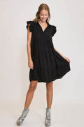 Umgee Full Size Johnny Collar Ruffle Cap Sleeve Tiered Dress Plus Size - Hovatok