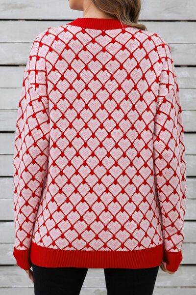 Angel Wings Contrast Round Neck Dropped Shoulder Sweater - Hovatok