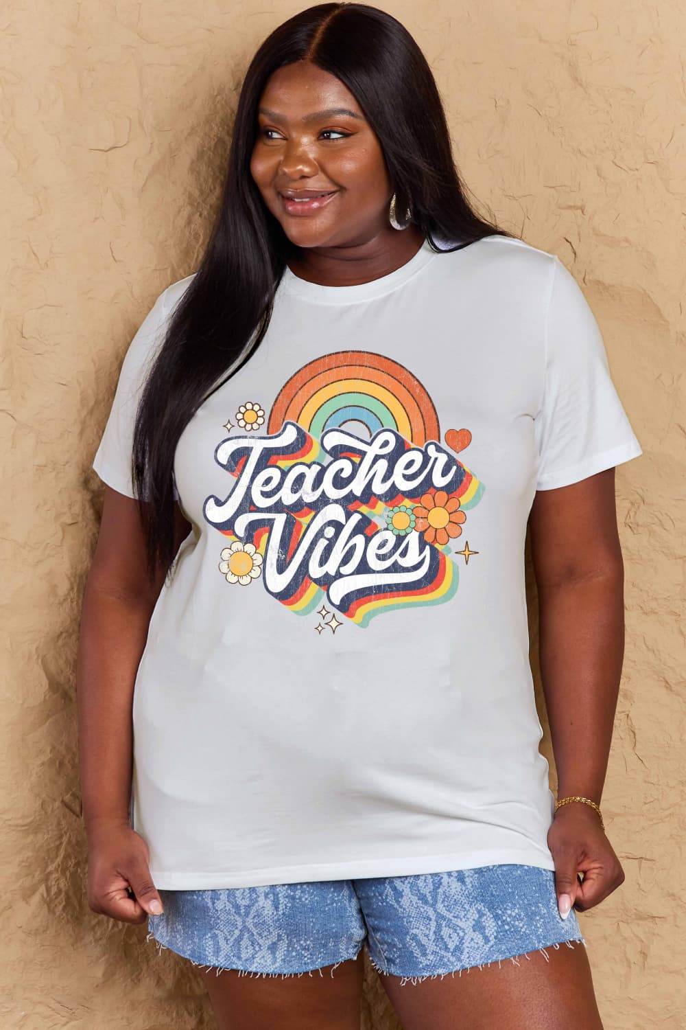 Simply Love Full Size TEACHER VIBES Graphic Cotton T-Shirt - Hovatok