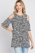 Heimish Full Size Leopard Round Neck Cold Shoulder T-Shirt Plus Size - Hovatok