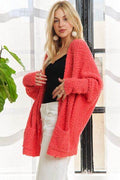 ADORA Popcorn Knit Open Front Long Sleeve Cardigan - Hovatok