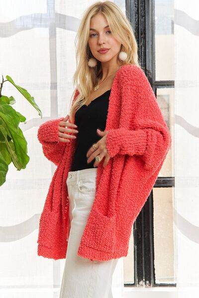 ADORA Popcorn Knit Open Front Long Sleeve Cardigan - Hovatok