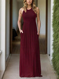 Pocketed Round Neck Sleeveless Dress - Hovatok