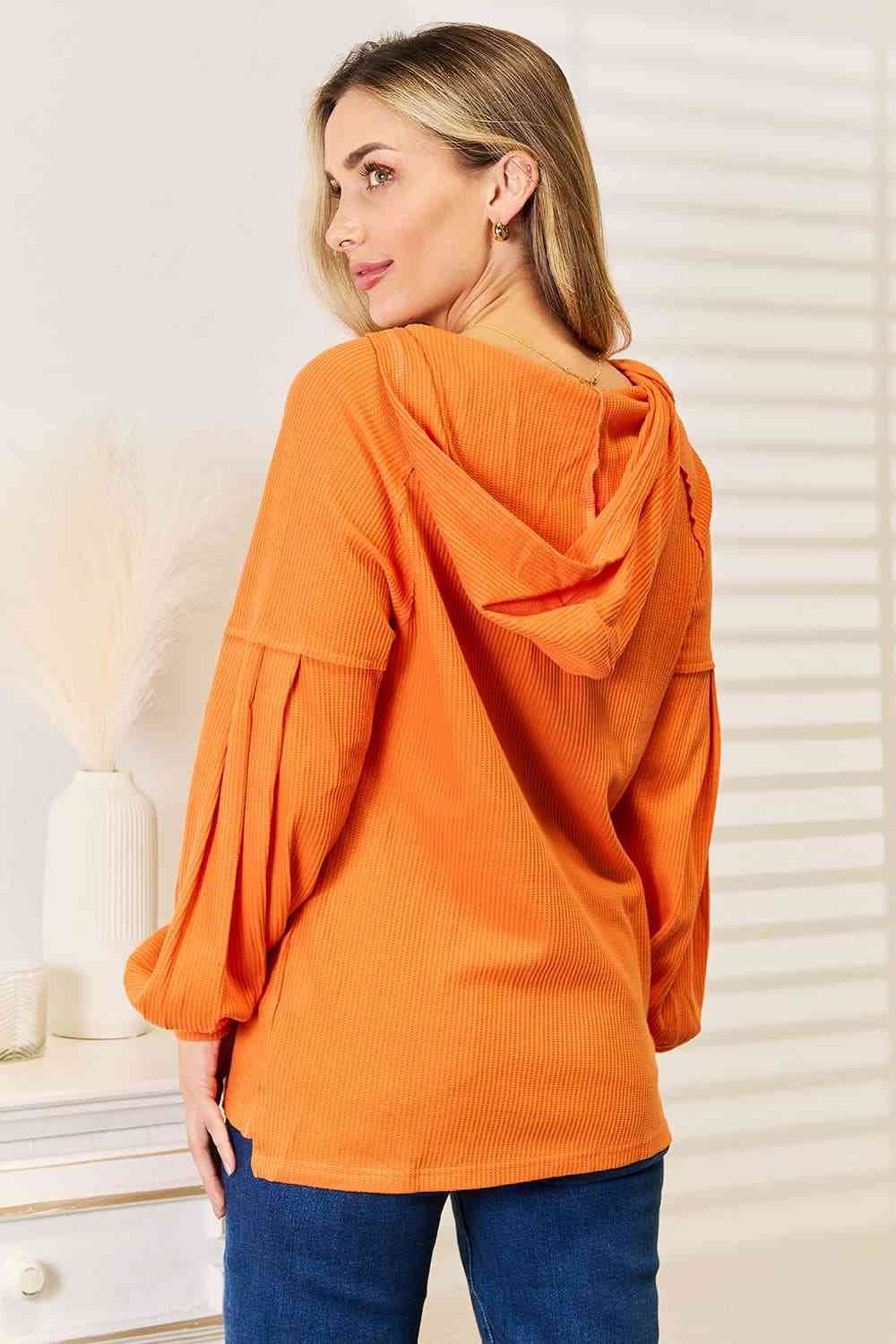 Basic Bae Side Slit Buttoned Waffle Knit Hoodie - Hovatok