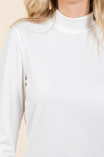 Mittoshop Mock Neck Rib Knit Long Sleeve Crop Top - Hovatok