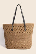 Fame Faux Leather Handle Knitted Tote Bag - Hovatok
