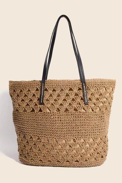 Fame Faux Leather Handle Knitted Tote Bag - Hovatok