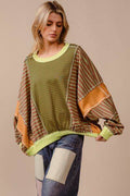 BiBi Color Block Striped Round Neck Sweatshirt - Hovatok