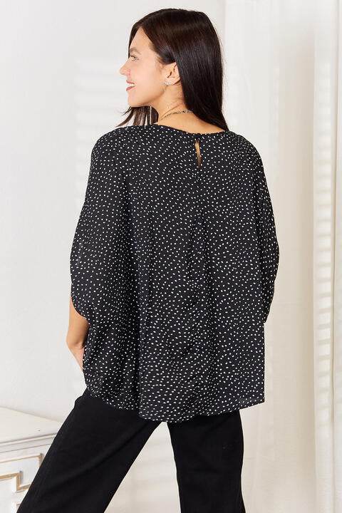 Perfee Printed Dolman Sleeve Round Neck Blouse - Hovatok