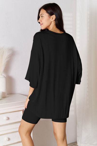 Basic Bae Bamboo Full Size Round Neck Drop Shoulder T-Shirt and Shorts Set - Hovatok