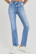 RISEN Full Size Distressed High-Rise Ankle Straight Jeans - Hovatok