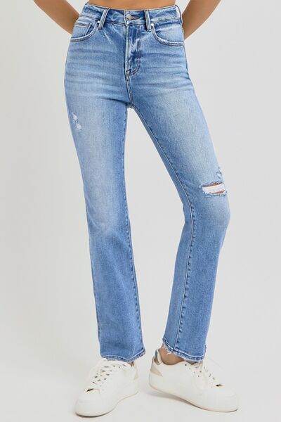 RISEN Full Size Distressed High-Rise Ankle Straight Jeans - Hovatok