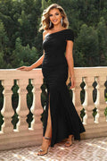 One-Shoulder Ruched Maxi Dress - Hovatok
