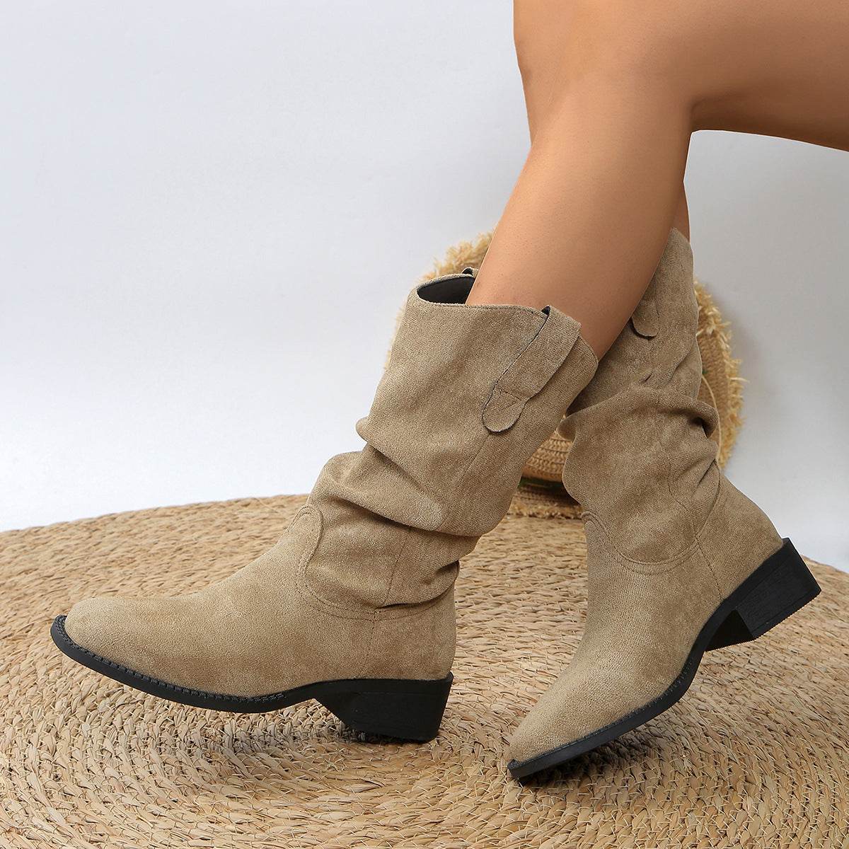 Pleated Pull-On Western Cowboy Boots - Hovatok
