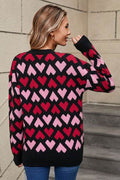 Angel Wings Contrast Heart Round Neck Sweater - Hovatok