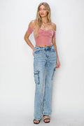 RISEN Full Size High Rise Cargo Flare Jeans - Hovatok