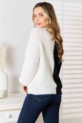 Angel Wings Woven Right Contrast Button-Front V-Neck Cardigan - Hovatok
