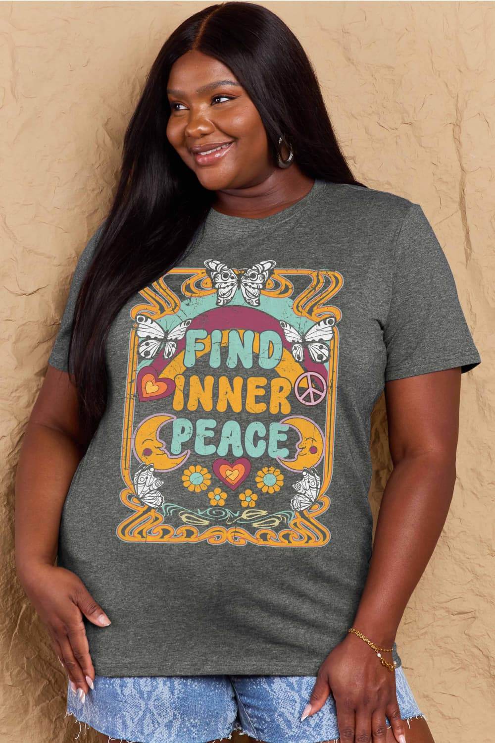 Simply Love Full Size FIND INNER PEACE Graphic Cotton T-Shirt - Hovatok