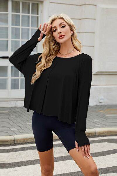 Backless Round Neck Long Sleeve T-Shirt - Hovatok