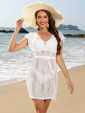 Openwork V-Neck Cap Sleeve Cover-Up - Hovatok