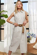 ADORA Striped Button Down Sleeveless Midi Dress - Hovatok