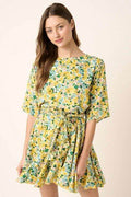Mittoshop Floral Tie Waist Half Sleeve Mini Dress - Hovatok