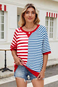 Striped Round Neck Half Sleeve T-Shirt - Hovatok