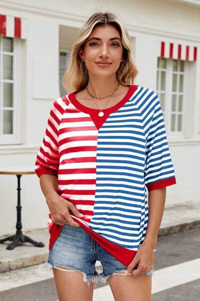 Striped Round Neck Half Sleeve T-Shirt - Hovatok