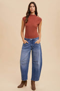 Annie Wear Mid Rise Barrel Leg Jeans with Pockets - Hovatok