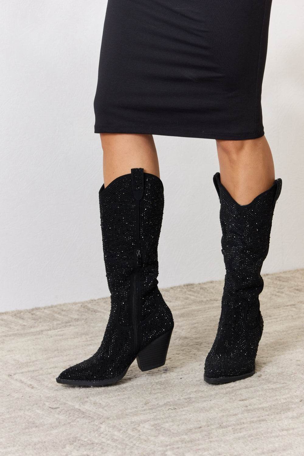 Forever Link Rhinestone Knee High Cowboy Boots - Hovatok