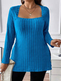 Plus Size Square Neck Long Sleeve Top - Hovatok