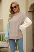 Angel Wings Color Block Round Neck Dropped Shoulder Sweater - Hovatok