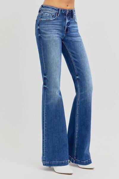 RISEN Full Size Low Rise Flare Jeans with Pockets - Hovatok