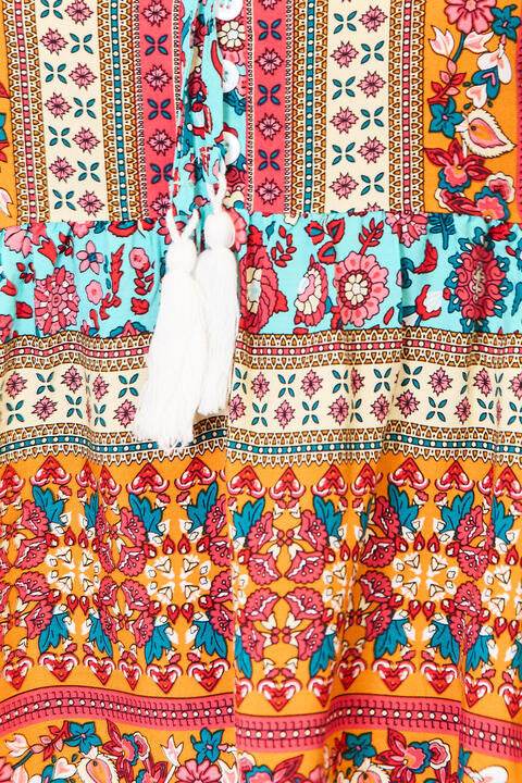 Devine Bohemian Tassel Tie Puff Sleeve Babydoll Blouse - Hovatok