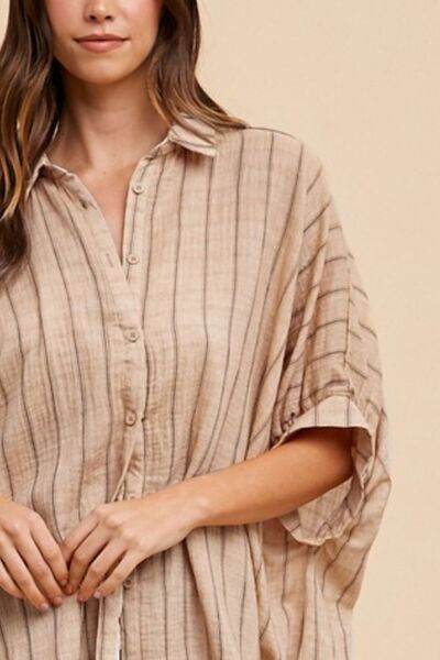 Annie Wear Striped Button Up Half Sleeve Shirt - Hovatok