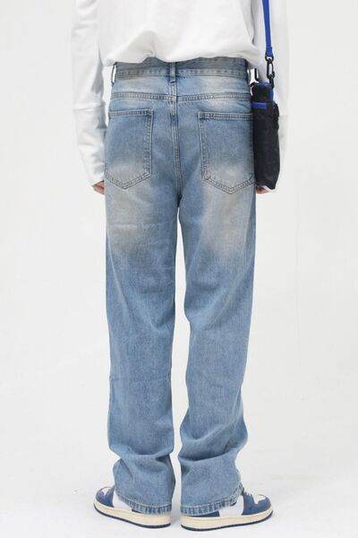 Washed Mid Rise Jeans with Pockets - Hovatok