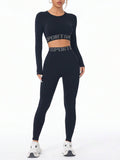 Letter Print Round Neck Long Sleeve Top and Leggings Active Set - Hovatok