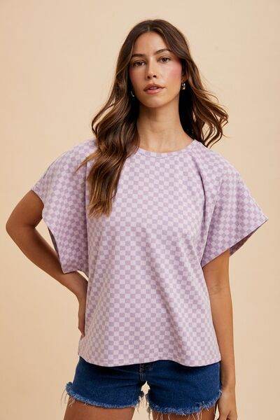 Annie Wear Checkered Round Neck Short Sleeve T-Shirt - Hovatok