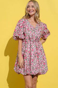 And The Why Full Size Floral Surplice Puff Sleeve Dress - Hovatok