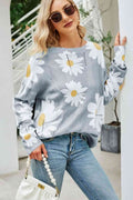Angel Wings Daisy Print Openwork Round Neck Sweater - Hovatok