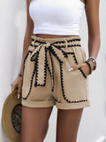 Perfee Tied Contrast Trim Shorts - Hovatok