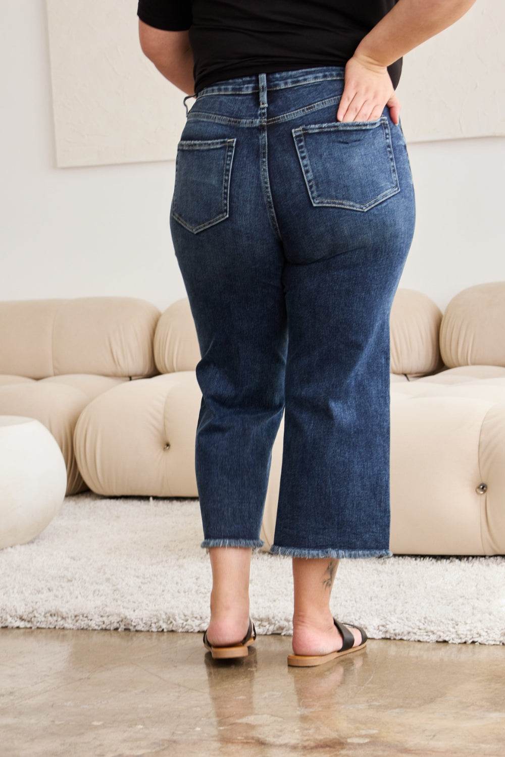 RFM Full Size Tummy Control High Waist Raw Hem Jeans - Hovatok