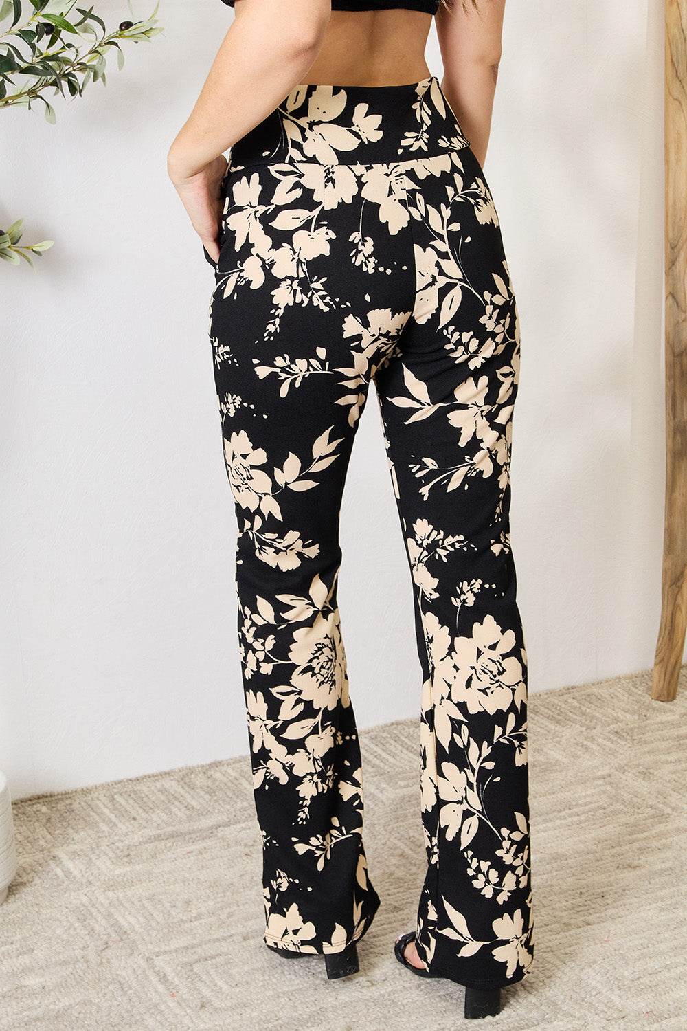 Heimish Full Size High Waist Floral Flare Pants - Hovatok