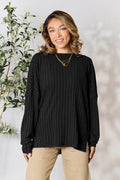 Basic Bae Full Size Ribbed Round Neck Slit Knit Top - Hovatok