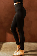 Wide Waistband Distressed Slim Fit Leggings - Hovatok